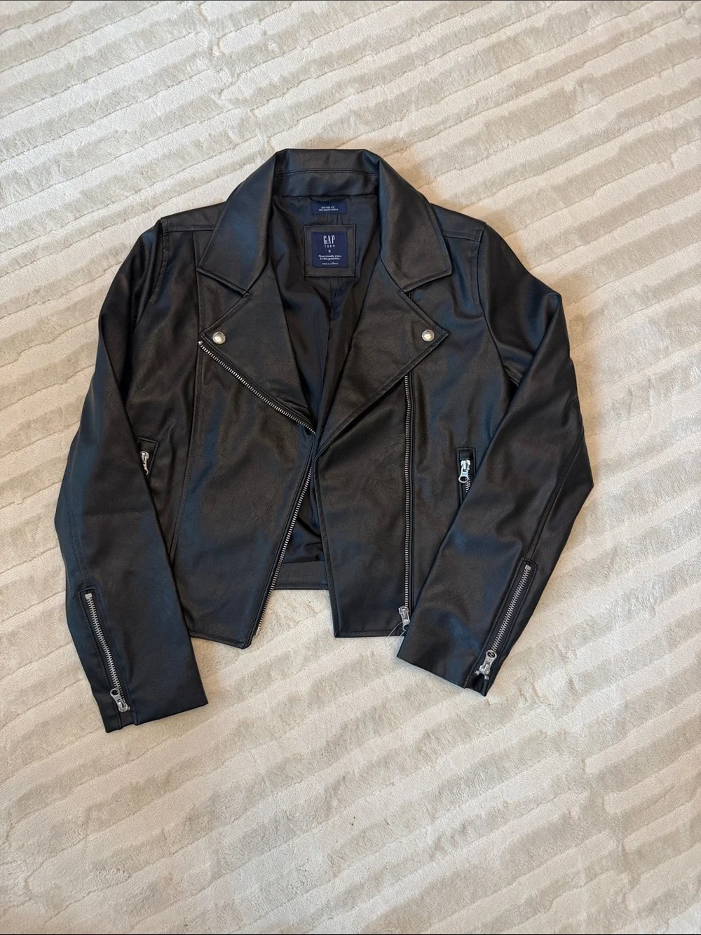GAP Black Faux Leather Moto Jacket with Zipper Accents